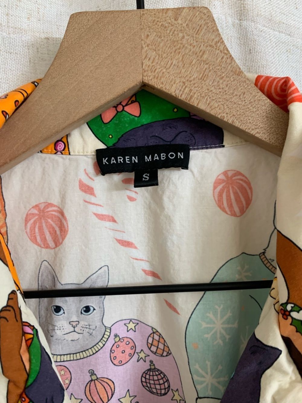 Karen Mabon Christmas Cats in Jumpers Organic Cotton Cream Cat Pajama Set - Picture 6 of 13